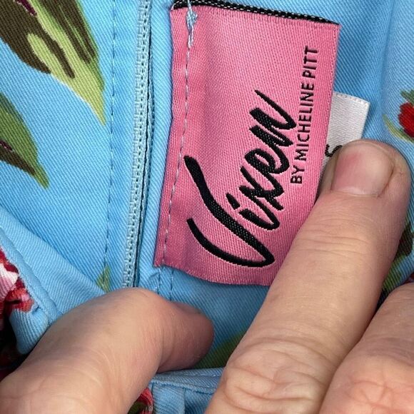 Vixen by Micheline Pitt Multicolor Fit & Flare Floral Ingenue Swing Dress Small - Picture 3 of 9